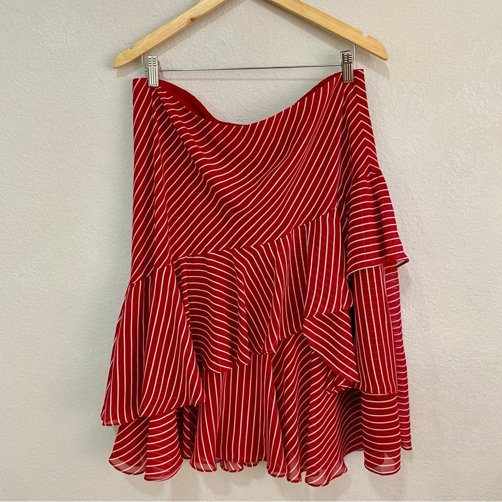 Lauren‎ Ralph Lauren NWT Red White Striped Ruffle Tiered Skirt - Large
